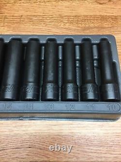 Snap-on 1/2 drive 10 thru 19 mm 6-point Deep Impact Socket Set 310SIMMYA