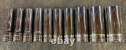 Snap-on 1/2 drive 10pc deep 12point chrome socket set