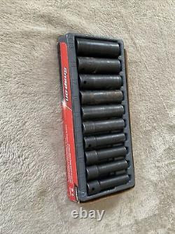 Snap on 1/2 drive deep impact socket set. 10-19mm, 6 point. Some surface rust