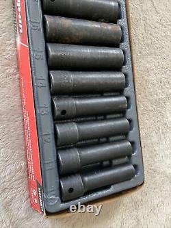 Snap on 1/2 drive deep impact socket set. 10-19mm, 6 point. Some surface rust