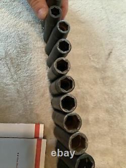 Snap on 1/2 drive deep socket set. 6 point. 10-22mm. Some Surface Rust