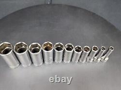 Snap on 1/4 7/8 3/8 Drive 11 Piece 6 Point Deep Socket Set