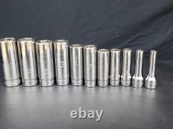Snap on 1/4 7/8 3/8 Drive 11 Piece 6 Point Deep Socket Set