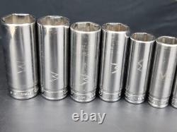 Snap on 1/4 7/8 3/8 Drive 11 Piece 6 Point Deep Socket Set