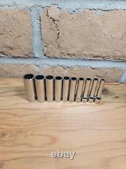 Snap-on 1/4 Drive Deep SAE 10-Piece Socket Set 3/16-9/16 12-Point 110STMDY