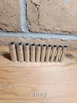 Snap-on 1/4 Drive Deep SAE 10-Piece Socket Set 3/16-9/16 12-Point 110STMDY