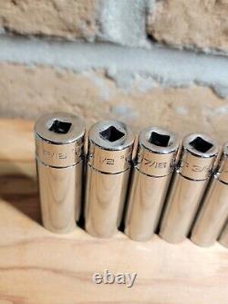 Snap-on 1/4 Drive Deep SAE 10-Piece Socket Set 3/16-9/16 12-Point 110STMDY