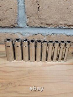 Snap-on 1/4 Drive Deep SAE 10-Piece Socket Set 3/16-9/16 12-Point 110STMDY