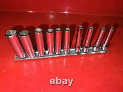 Snap-on 10 Piece STM 1/4 Drive SAE Deep 6 Point Chrome Socket Set / USA TT750