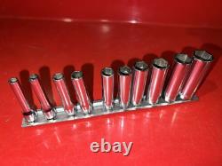 Snap-on 10 Piece STM 1/4 Drive SAE Deep 6 Point Chrome Socket Set / USA TT750