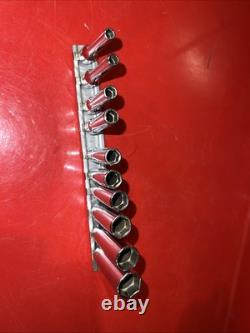 Snap-on 10 Piece STM 1/4 Drive SAE Deep 6 Point Chrome Socket Set / USA TT750