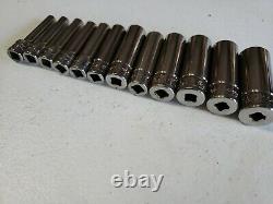 Snap-on 12 Piece 112stmmy 1/4 Drive Metric 6 Point Deep Socket Set 5mm-15mm USA
