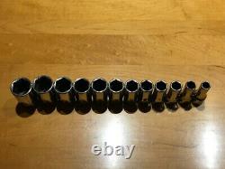 Snap-on 12 Piece 3/8 Drive 6-Point Metric Semi-Deep Socket Set 8-19mm 212FSMSY