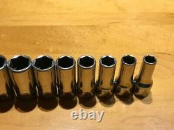 Snap-on 12 Piece 3/8 Drive 6-Point Metric Semi-Deep Socket Set 8-19mm 212FSMSY