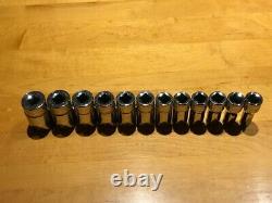 Snap-on 12 Piece 3/8 Drive 6-Point Metric Semi-Deep Socket Set 8-19mm 212FSMSY