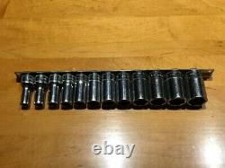 Snap-on 12 Piece 3/8 Drive 6-Point Metric Semi-Deep Socket Set 8-19mm 212FSMSY