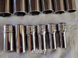 Snap-on 12pc 3/8 dr, Flank Drive Semi-Deep Socket Set 212FSMSY Metric 8-19mm