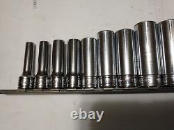 Snap-on 211SFSY 11-piece 3/8 Drive 6-Point SAE Flank Drive Deep Socket Set