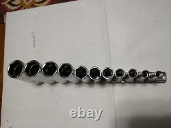 Snap-on 211SFSY 11-piece 3/8 Drive 6-Point SAE Flank Drive Deep Socket Set