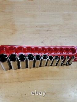 Snap-on 211SFSY 11pc 1/4 7/8 Deep 3/8 Drive 6-Point Chrome Socket Set USA