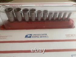 Snap-on 3/8 Drive 6-Point SAE Deep Socket Set. New