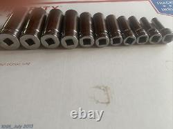 Snap-on 3/8 Drive 6-Point SAE Deep Socket Set. New