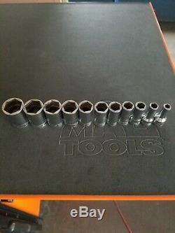 Snap-on 3/8 Drive 6 point Semi Deep SAE 11 Pc socket set