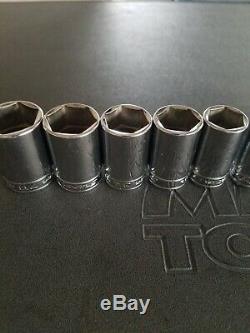 Snap-on 3/8 Drive 6 point Semi Deep SAE 11 Pc socket set