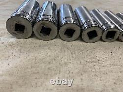 Snap-on 3/8 drive 1/4 thru 7/8 6-point DEEP Socket Set 211SFSY (11385)