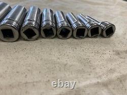 Snap-on 3/8 drive 1/4 thru 7/8 6-point DEEP Socket Set 211SFSY (11385)