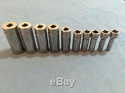 Snap-on 3/8 drive 1/4 to 7/8 6-point Deep Socket Set 211SFSY Missing 1/2