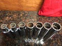 Snap-on 7 pc SM10, 11, 13, 14, 15, 16 SM19 deep 1/2 drive 12 point socket(LOOK)