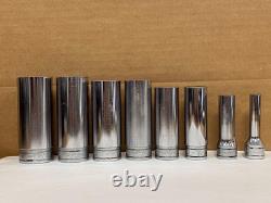 Snap-on 8 Pc 3/8 Drive 6 Point Deep Sockets (1/4 Sfs081- 7/8 Sfs281) Used