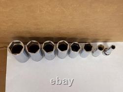 Snap-on 8 Pc 3/8 Drive 6 Point Deep Sockets (1/4 Sfs081- 7/8 Sfs281) Used