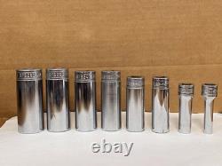 Snap-on 8 Pc 3/8 Drive 6 Point Deep Sockets (1/4 Sfs081- 7/8 Sfs281) Used