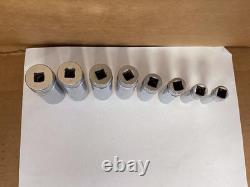 Snap-on 8 Pc 3/8 Drive 6 Point Deep Sockets (1/4 Sfs081- 7/8 Sfs281) Used