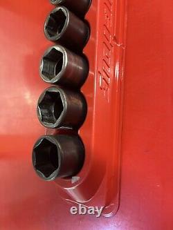 Snap-on 9-Piece 3/8 Drive 6-Point SAE Semi-Deep Impact Socket Set 3/8-7/8