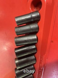 Snap-on 9-Piece 3/8 Drive 6-Point SAE Semi-Deep Impact Socket Set 3/8-7/8