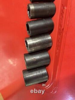 Snap-on 9-Piece 3/8 Drive 6-Point SAE Semi-Deep Impact Socket Set 3/8-7/8