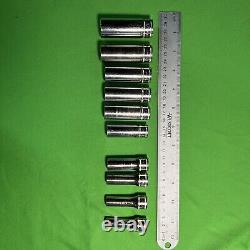 Snap-on 9 pc 3/8 Drive 6-Point Metric Flank Drive Deep Socket Set 212SFSMY