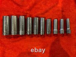 Snap-on Deep Socket set, 3/8 drive, 6 point 10 piece vintage set