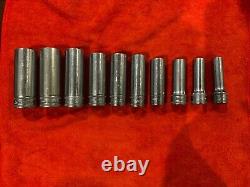 Snap-on Deep Socket set, 3/8 drive, 6 point 10 piece vintage set