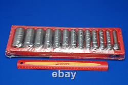 Snap-on NEW Ships FREE 13 Pc 1/2 Drive 12-Point SAE Flank Drive Deep Socket Set