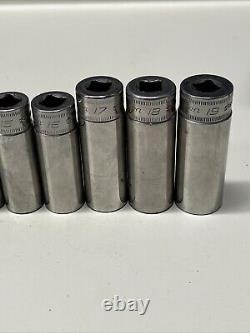 Snap-on SFSM Socket Set 12 Pc Deep Well Metric 3/8 Drive 6 Point 8mm-19mm #8C5