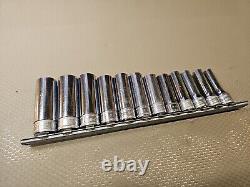 Snap-on SFSM Socket Set 12 Pc Deep Well Metric 3/8 Drive 6 Point USA 8mm-19mm