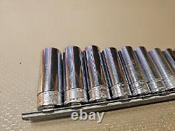 Snap-on SFSM Socket Set 12 Pc Deep Well Metric 3/8 Drive 6 Point USA 8mm-19mm