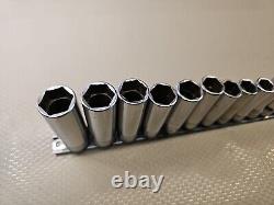 Snap-on SFSM Socket Set 12 Pc Deep Well Metric 3/8 Drive 6 Point USA 8mm-19mm