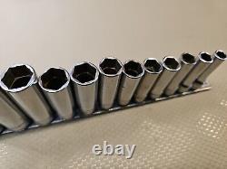 Snap-on SFSM Socket Set 12 Pc Deep Well Metric 3/8 Drive 6 Point USA 8mm-19mm