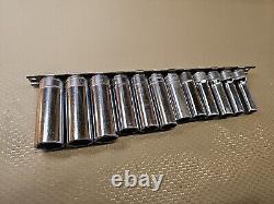 Snap-on SFSM Socket Set 12 Pc Deep Well Metric 3/8 Drive 6 Point USA 8mm-19mm