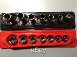 Snap on Standard socket set short and deep 6 point 3/8 drive pakty SAE 3/8 3/4